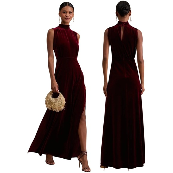 Lulus Dresses & Skirts - Lulus Classic Elegance Wine Red Velvet Sleeveless Mock Neck Maxi Dress Large